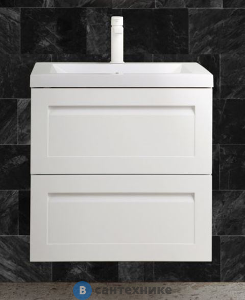 Тумба под раковину Art & MAX PLATINO AM-Platino-580-2C-SO-BM подвесная с двумя выкатными ящиками, белый матовый