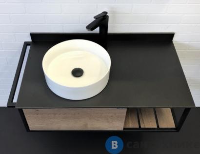 картинка Тумба Comforty Лиссабон-95 дуб темный с левой черной столешницей с раковиной COMFORTY 9111