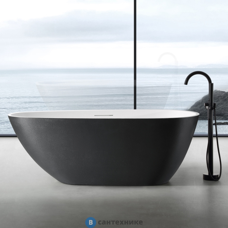 Ванна ABBER Dortmund AM9911BW из искусственного камня черно-белая матовая