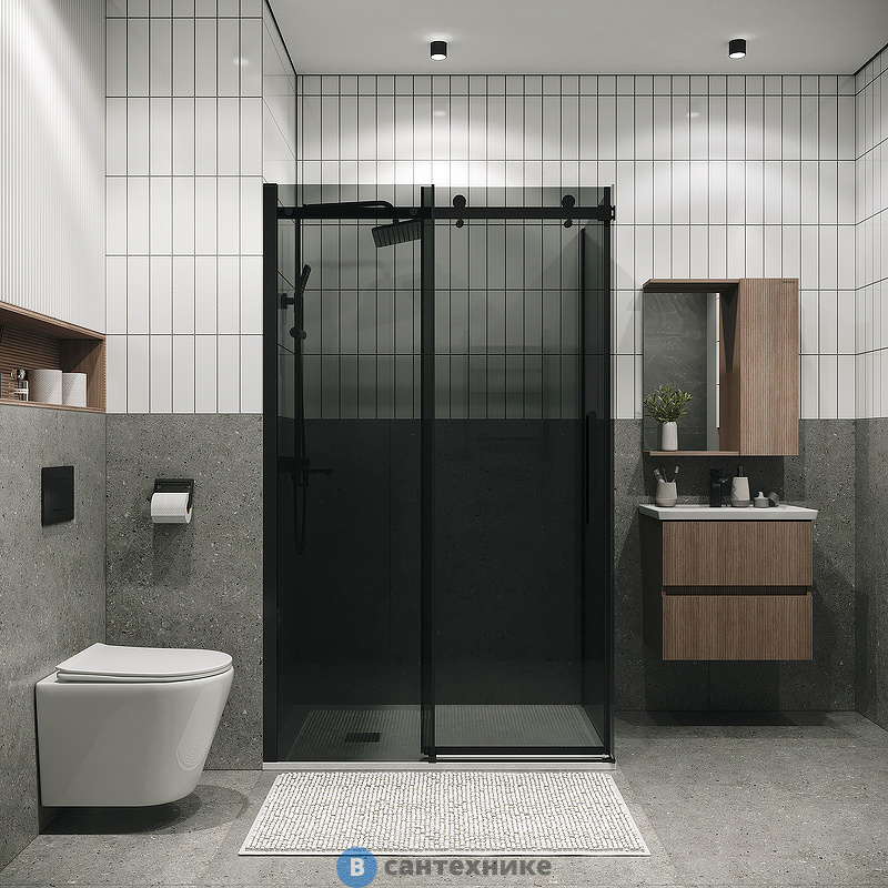 Душевое ограждение Grossman Classic 100.K33.04.110.21.10-200.K33.04.100.21.10 (110х100х195) раздвижная, черный матовый, стекло тонированное (120.K33.04.1110.21.10)