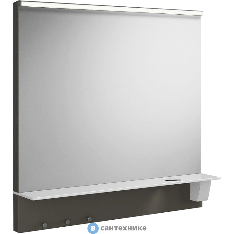Зеркало Burgbad Eqio с полкой, светодиод подсв. 900х769х150 мм, выкл сбоку справа, 3 крючка, держ для фена справа, серый F2010 (SEZQ090F2010)