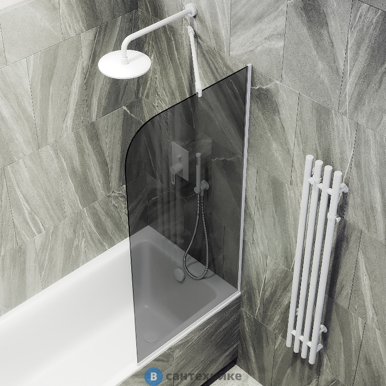 Шторка для ванны в профиле MaybahGlass 1400*640 Стекло 6 мм Графит (MGV-146-1у)