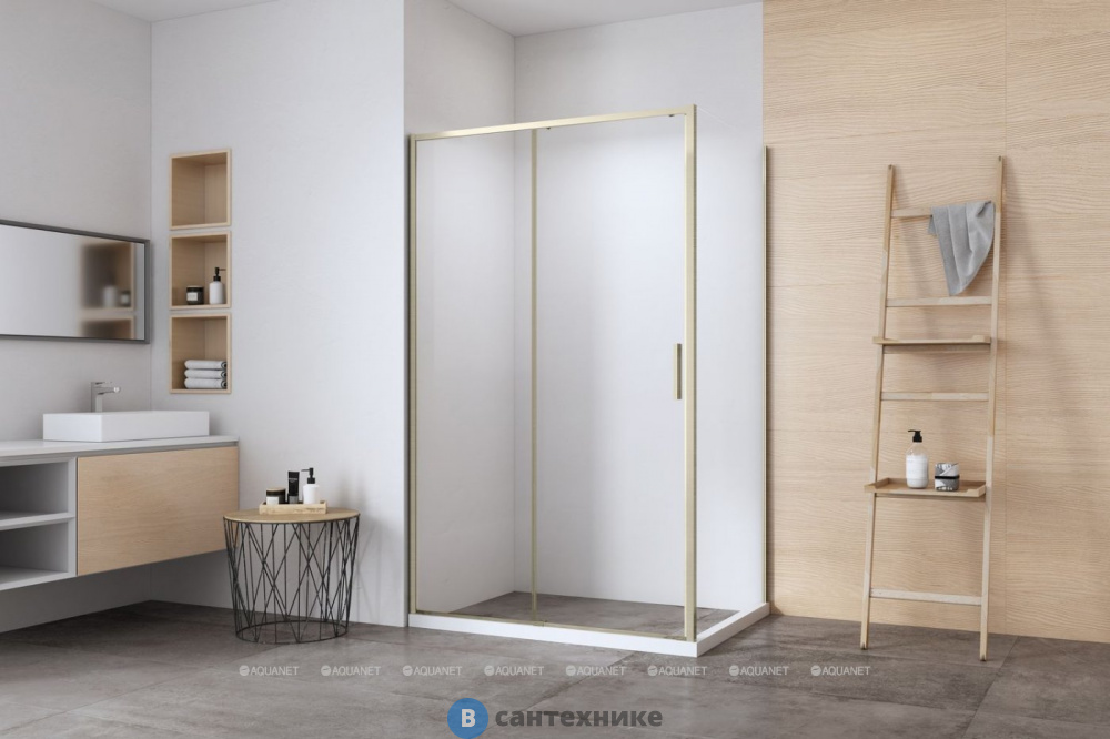 Душевой уголок Aquanet Pleasure Evo 110x100 AE65-110x100-GBT профиль золото-никель браш, прозрачное стекло (354503)
