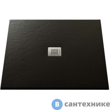 картинка Душевой поддон ACQUABELLA BASE из искусственного мрамора (акрон) с сифоном и решеткой из нерж. стали (PLATO_BASE_SLATE_100_NEGRO_100x100)