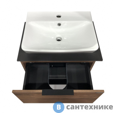 картинка Тумба Comforty Штутгарт-60 дуб тёмно-коричневый с черной столешницей c рак. COMFORTY 9055RA-50