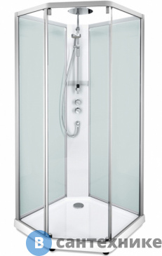 картинка Душевая кабина IDO SHOWERAMA 10-5 90х90 COMFORT пятиугольная, алюминиевый профиль и матовое стекло на задних стенках