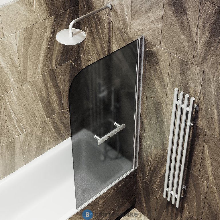 Шторка для ванны поворотная на монопетле MaybahGlass 1400*600 Стекло 6 мм Графит матовый +Полотенцесушитель (MGV-780-5)