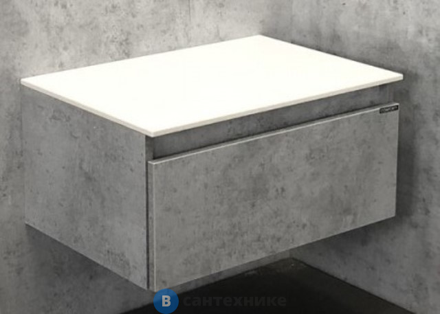 Тумба Comforty Осло-60 бетон светлый с белой столешницей, подвесная