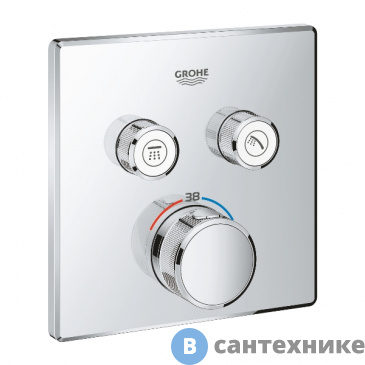 картинка Термостат Grohe 29124000 GRT SmartControl для ванны/душа, комплект верхней монтажной части для Rapido SmartBox, квадратная розетка, 2 кнопки управления