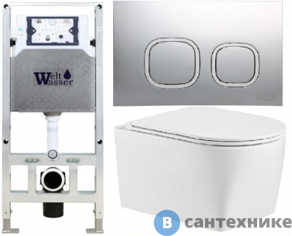 картинка Унитаз с инсталляцией WELTWASSER и кнопкой смыва (AMBERG 506 ST + NESENBACH 004 GL-WT + AMBERG RD-MT CR)