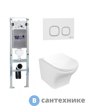 картинка Унитаз с инсталляцией WELTWASSER и кнопкой смыва (AMBERG 350 ST + ODENBACH 004 GL-WT + AMBERG RD-WT)