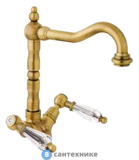 Смеситель Cezares DIAMOND-LS2-02-Sw на раковину с донным клапаном, бронза, ручки Swarovski