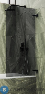 картинка Шторка для ванны поворотная на петлях MaybahGlass 1400*705 Стекло 6 мм Графит (MGV-654-6)