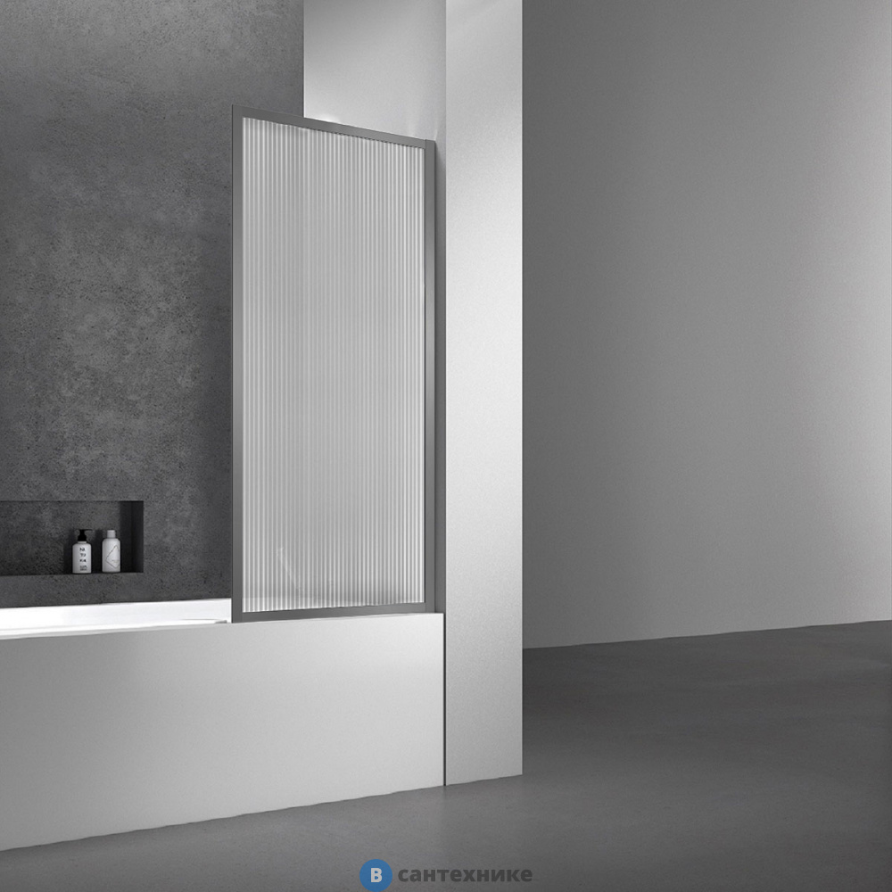 Душевая шторка на ванну Vincea VSB-41700FLGM, 700*1400, вороненая сталь, стекло рифленое