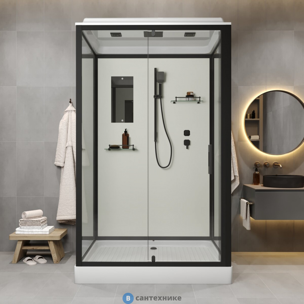 Душевая кабина Niagara Standart ST120/90/15Q/BL (120х90х215) прямоугольник, поддон 15 см, распашная, проф. черный