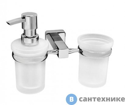 картинка Держатель стакана и дозатора WasserKRAFT Lippe K-6589 металл, хромоникелевое покрытие, матовое стекло