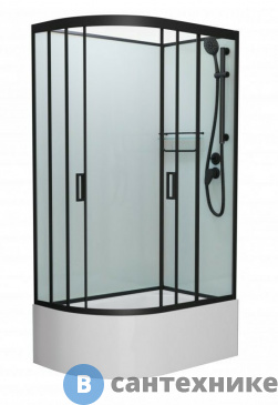 картинка Душевая кабина Frank F412/2R М Black правосторонняя высокий поддон б/к (без крыши) матовое стекло