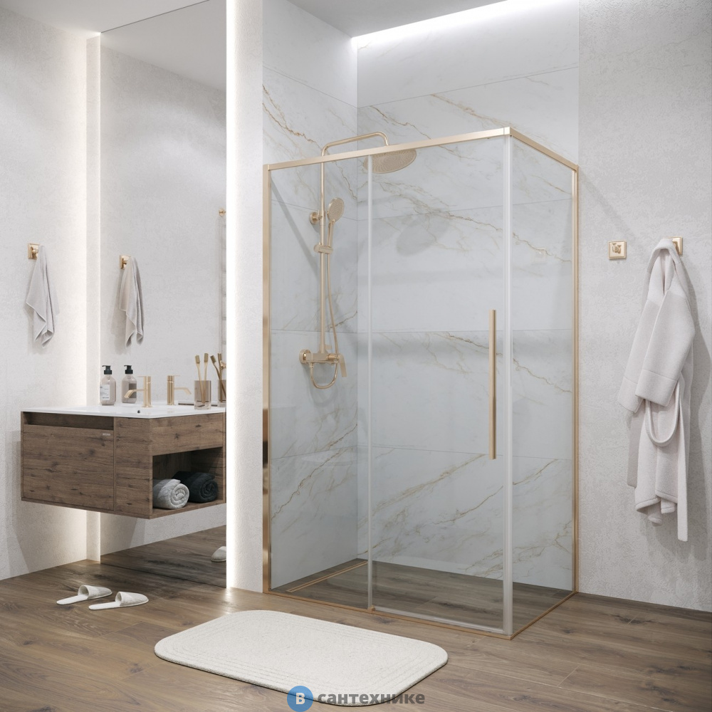 Душевое ограждение Grossman Galaxy (100х80х195) раздвижная, золото сатин, стекло прозрачное (120.K33.01.1080.32.00)