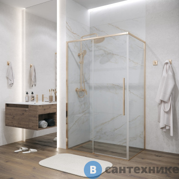 картинка Душевое ограждение Grossman Galaxy (100х80х195) раздвижная, золото сатин, стекло прозрачное (120.K33.01.1080.32.00)