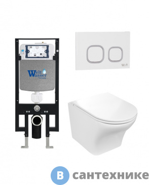 картинка Унитаз с инсталляцией WELTWASSER и кнопкой смыва (AMBERG 497 + ODENBACH 004 GL-WT + AMBERG RD-WT)