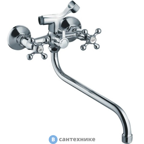 Смеситель Orange Classic Pro M72-222cr двухзахватный универсальный с поворотным изливом 350 мм, с душевыми аксессуары (шланг, лейка, держатель)