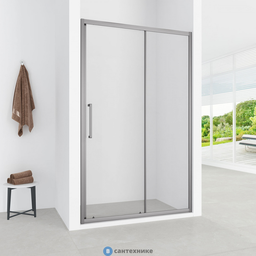 Дверь в нишу, раздвижная Loranto CS-AB03GG-130 130x190, профиль серый матовый, 6 мм прозрачное стекло