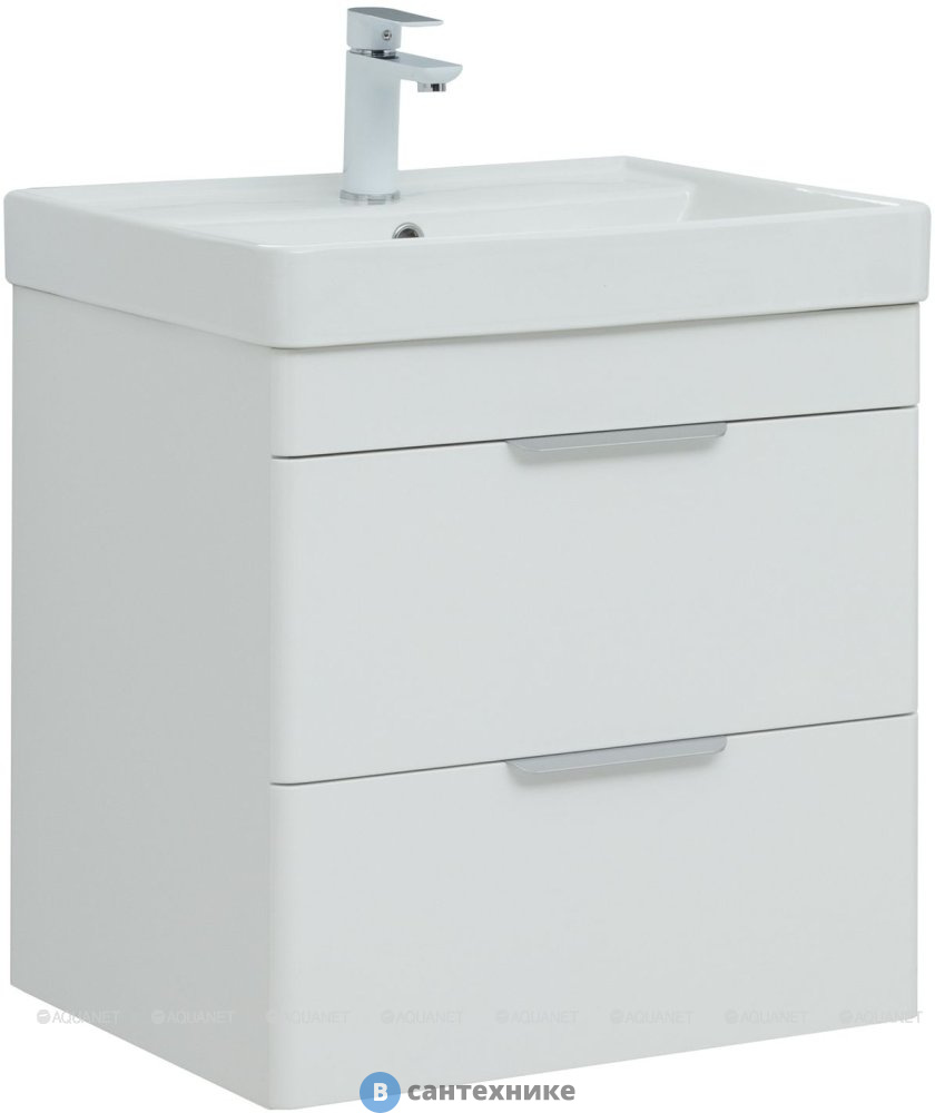 Тумба с раковиной Aquanet Ирис new 120 L подвесная 2 ящ. цв. белый глянец (332258)