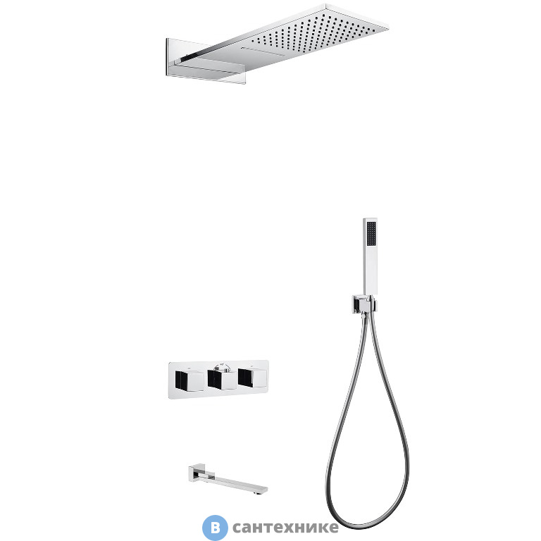 Душевая система ABBER Daheim AF8253 скрытого монтажа с изливом, термостат, хром