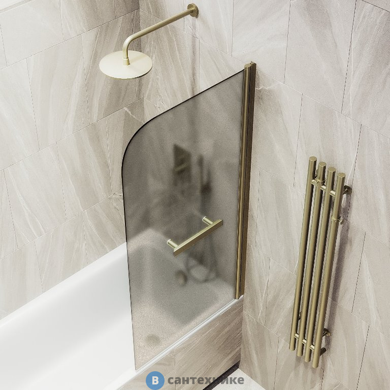 Шторка для ванны поворотная на монопетле MaybahGlass 1400*700 Стекло 6 мм Бронза матовая +Полотенцесушитель (MGV-784-2)