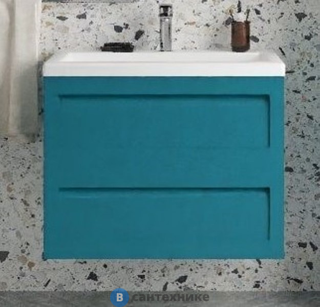Тумба под раковину Art & MAX PLATINO 75 см AM-Platino-750-2C-SO-TM подвесная с двумя выкатными ящиками, бирюзовый матовый