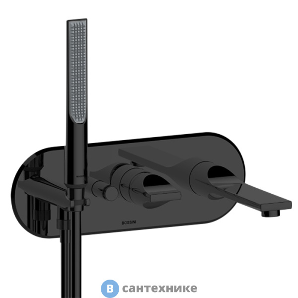 Смеситель Bossini APICE для ванны встраиваемый, однорычажный, с ручным душем Slim и шлангом 1500 мм, чёрный матовый (Z00555.073), без внутренней части