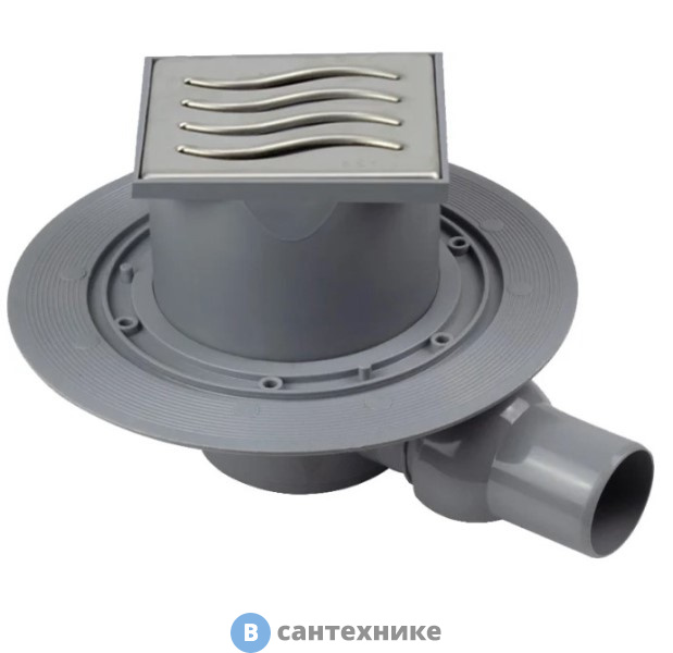 Душевой трап Pestan Confluo Standard Dry 1 13000015 100х100 мм точечный, с сухим затвором, металл с перфорацией Tide (Волна), без рамки, покрытие хром