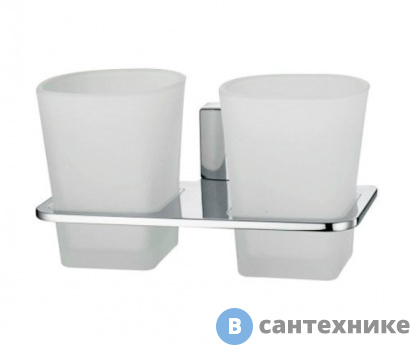 картинка Подстаканник двойной WasserKRAFT Leine K-5028D стеклянный металл, хромоникелевое покрытие, матовое стекло