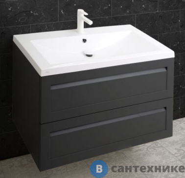 картинка Тумба под раковину Art & MAX PLATINO AM-Platino-750-2C-SO-GM подвесная с двумя выкатными ящиками, серый матовый