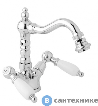 картинка Смеситель Cezares FIRST-BS2-01-Bi на биде с донным клапаном, хром, ручки белые