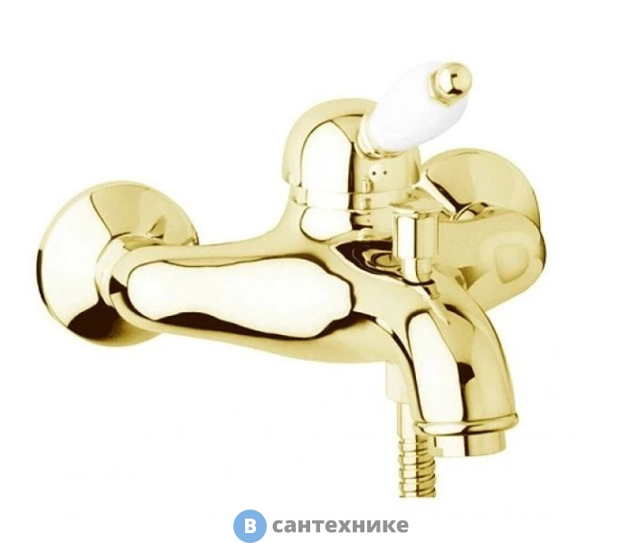 Смеситель Cezares ELITE-VM-03/24-Bi для ванны и душа однорычажный, золото, ручка белая