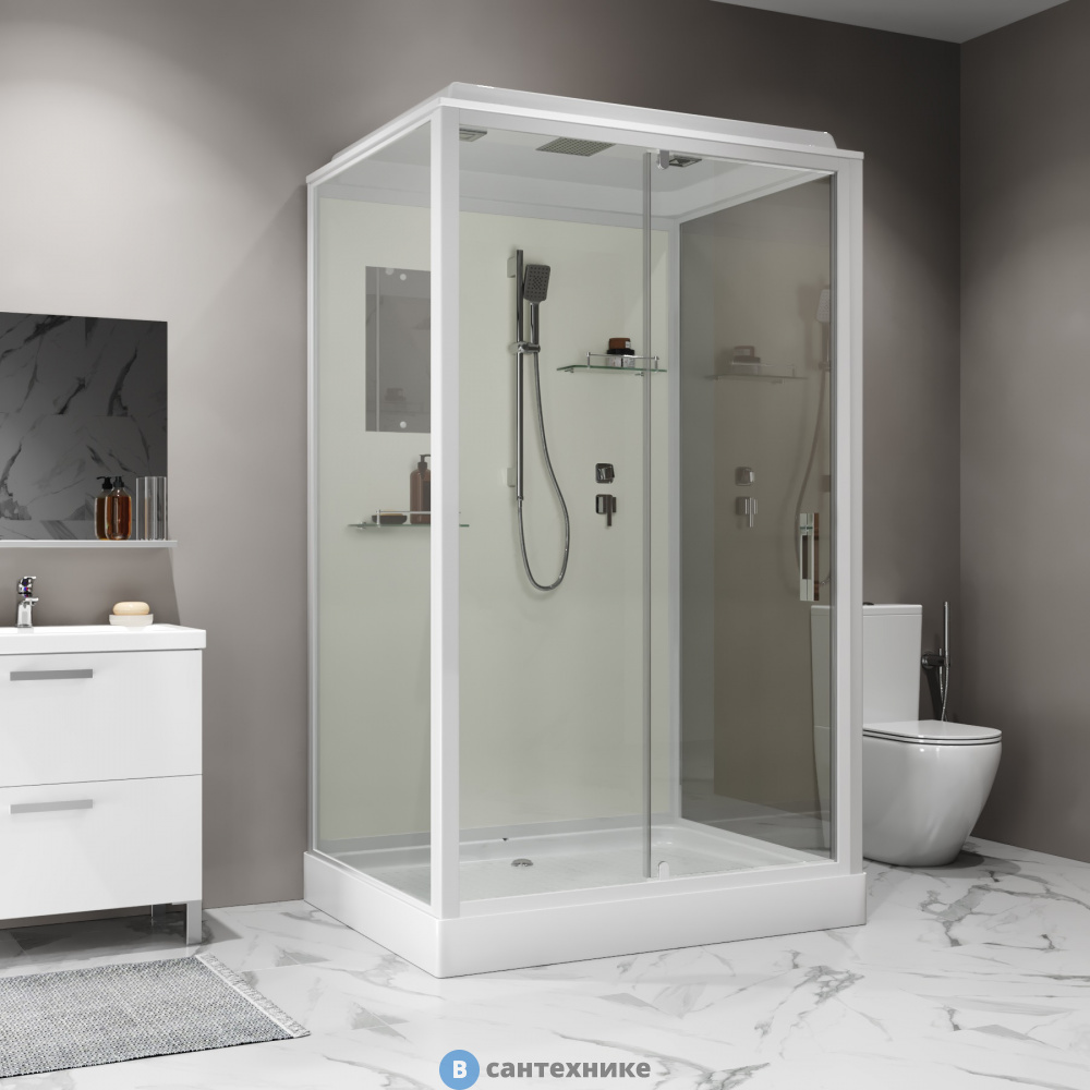 Душевая кабина Niagara Standart ST100/80/15Q (100х80х215) прямоугольник, поддон 15 см, распашная, проф. белый