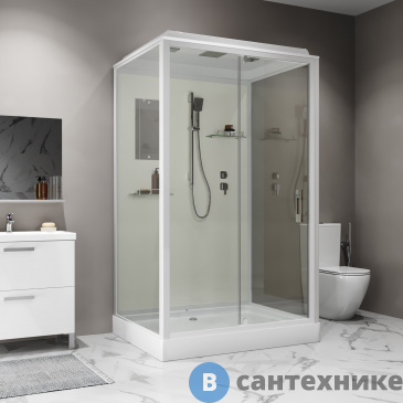 картинка Душевая кабина Niagara Standart ST100/80/15Q (100х80х215) прямоугольник, поддон 15 см, распашная, проф. белый
