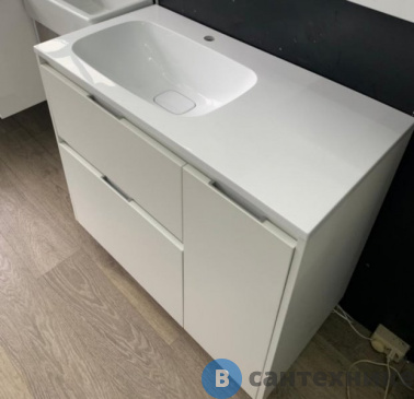 картинка Тумба под раковину Style line Барселона 90 левая (2 ящ.) с выкатной корзиной, Люкс белая, напольная Plus (2000564210004)