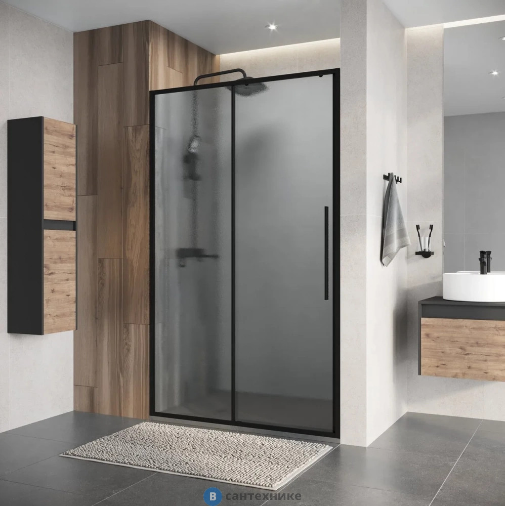 Дверь в нишу Niagara Nova NG-84-L12CHB (120х195) черный матовый, раздвижная влево, стекло шиншилла