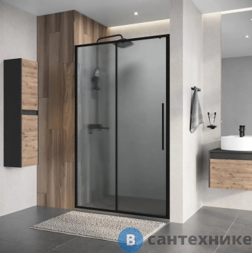 картинка Дверь в нишу Niagara Nova NG-84-L12CHB (120х195) черный матовый, раздвижная влево, стекло шиншилла