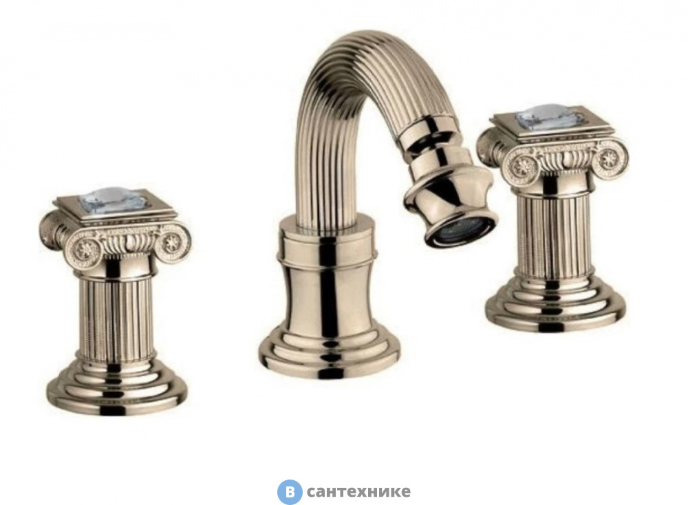 Смеситель Cezares OLIMP-BBS2-02-Sw для биде на три отверстия с донным клапаном, бронза, ручки Swarovski
