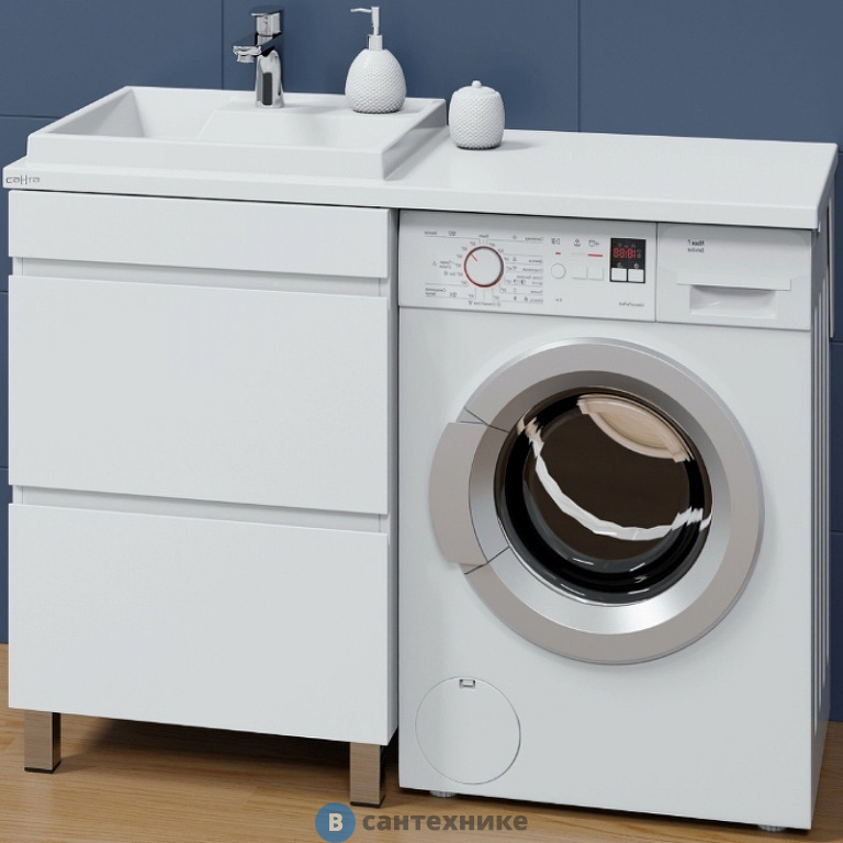 Тумба под раковину СанТа Марс 59 2 ящ. над стиральной машиной напольная (ум.Юпитер 1202 литой мрамор) (700305)