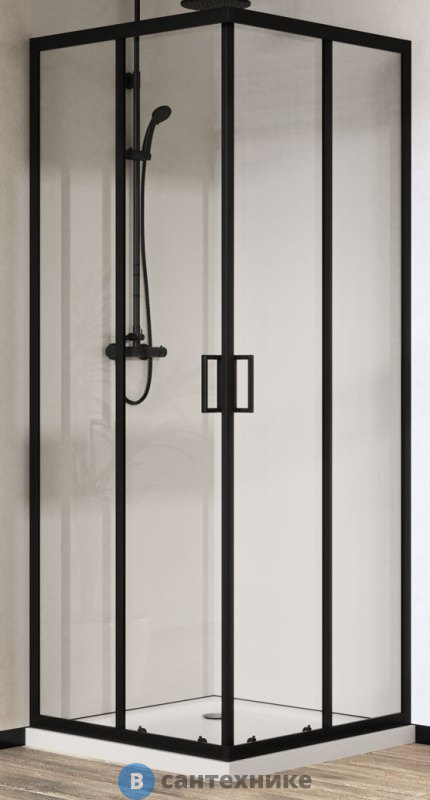 Душевой уголок Vincea City VSS-5CT900CLB, 900*900, черный, стекло прозрачное, без поддона