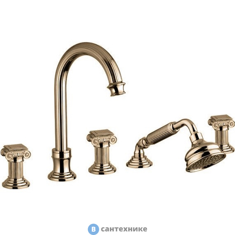 Смеситель Cezares OLIMP-BVD-02-O на борт ванны с выдвтижным душем и переключателем, бронза, ручки бронза