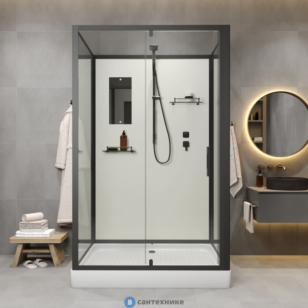 Душевая кабина Niagara Standart ST120/90/15Q/BL/BK (120х90х200) прямоугольник, поддон 15 см, распашная, проф. черный, без крыши