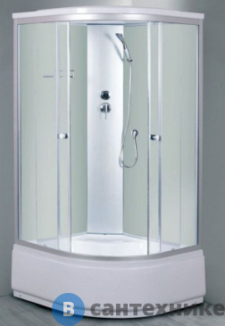 картинка Душевая кабина Aquarius ECO-1 White высокий поддон 100*100*215 прозрачное стекло, проф. серебро