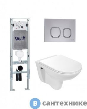 картинка Унитаз с инсталляцией WELTWASSER и кнопкой смыва (AMBERG 350 ST + BAARBACH 004 GL-WT + AMBERG RD-CR)