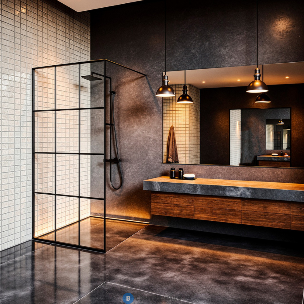 Душевая перегородка Loranto CS-W02B-80 80x200 Walk-in, стекло лофт клетка, стекло 8 мм, кронштейн 70-120 см, профиль черный матовый