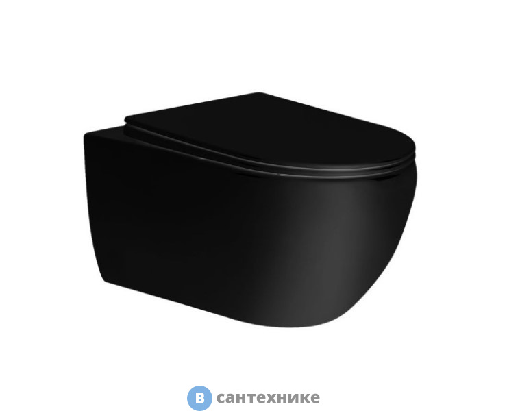Унитаз подвесной Vincea Evo VT1-34MB безободковый, матовый чёрный, ультратонкое soft-close сиденье